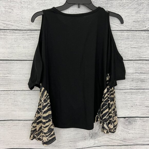 All Saints Black Top with Zebra Print Accents - Picture 2 of 4